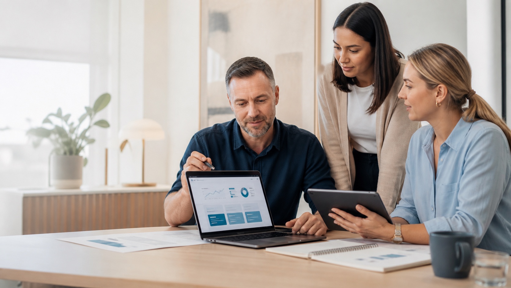 Aged-care marketing and operations team reviewing AI visibility information together