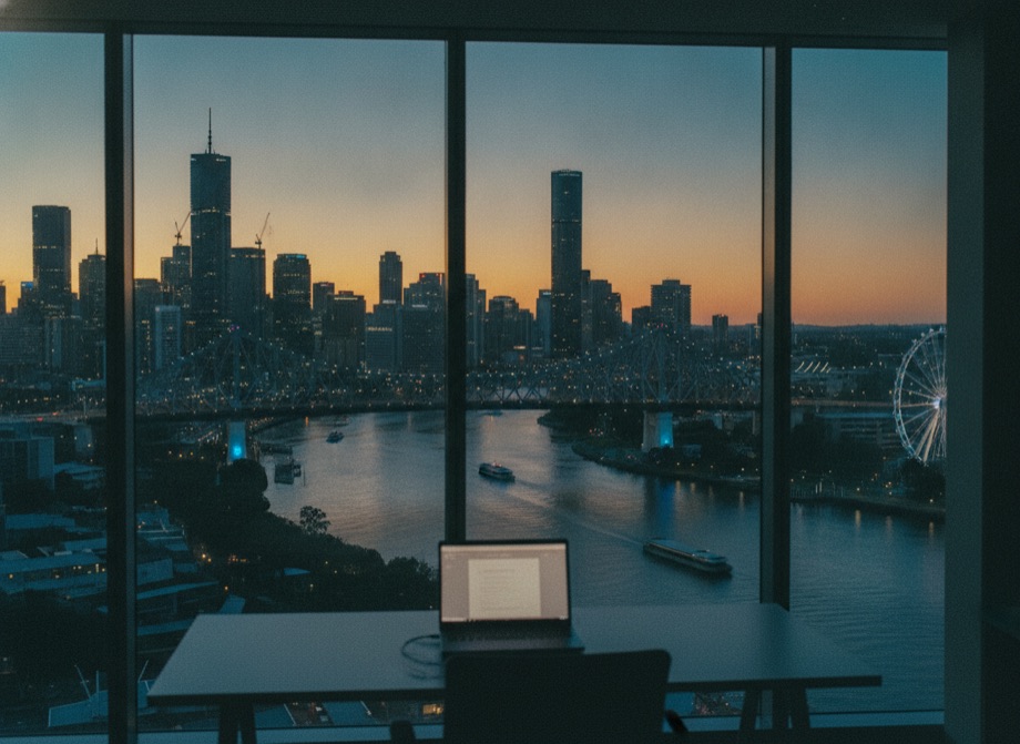 Brisbane river and CBD skyline from an office window